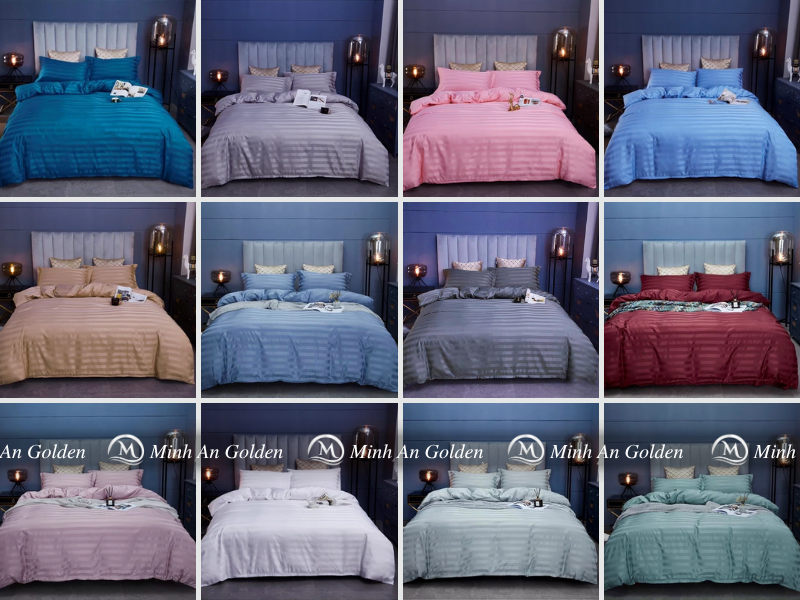 Bảng màu chăn ga gối sọc 3cm Poly tại Minh An Golden