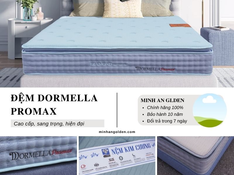 Đệm lò xo Kim Cương Dormella Promax được phân phối chính hãng ở Minh An Golden