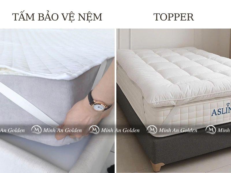 Ảnh so sánh tấm bảo vệ mỏng nhẹ với topper dày dặn Ảnh so sánh tấm bảo vệ mỏng nhẹ với topper dày dặn