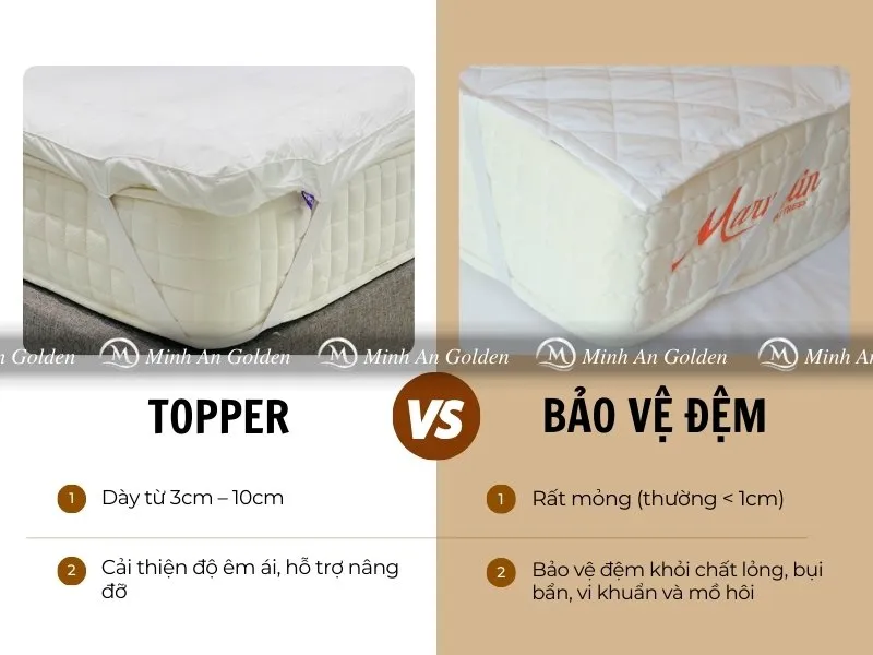 Topper tập trung tăng độ êm, trong khi tấm bảo vệ chủ yếu chống bẩn
